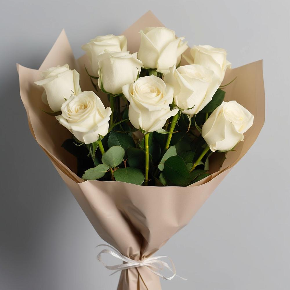 Букет 9 Белых роз Эдлесс Лав в Полесске