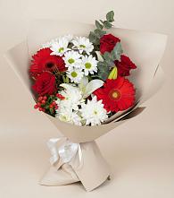 Букет цветов из:  Розы, Хризантемы, Герберы и Лилии в Полесске