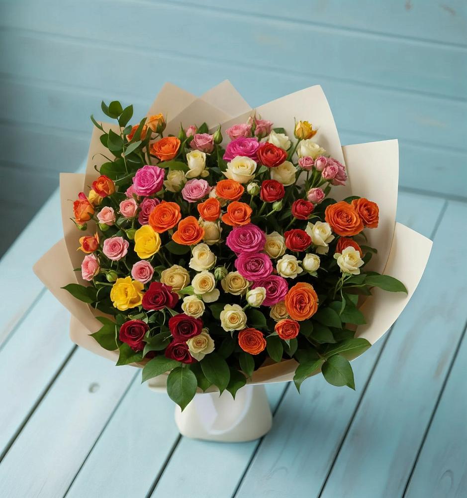 Букет Микс из разноцветных кустовых роз в Полесске