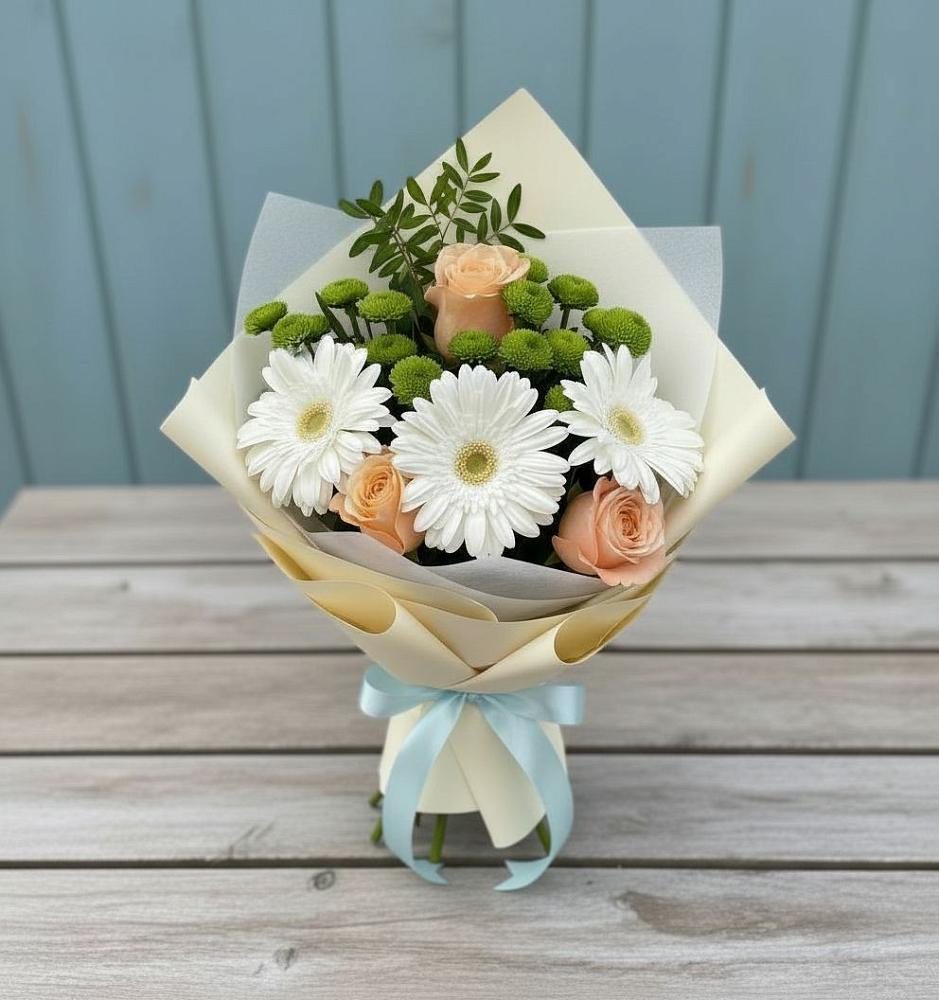 Букет цветов из: Герберы, Розы и Хризантемы в Полесске